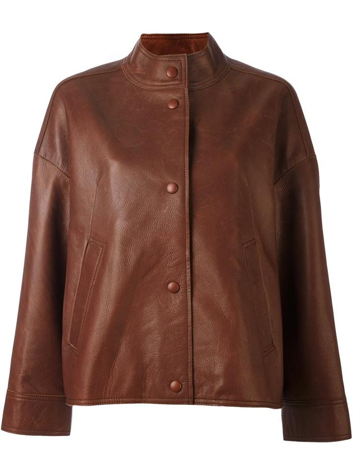 Aalto Buttoned Jacket, Women's, Size: 36, Brown, Leather/polyester/rayon