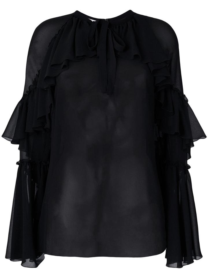 Giamba Sheer Frill Blouse - Black