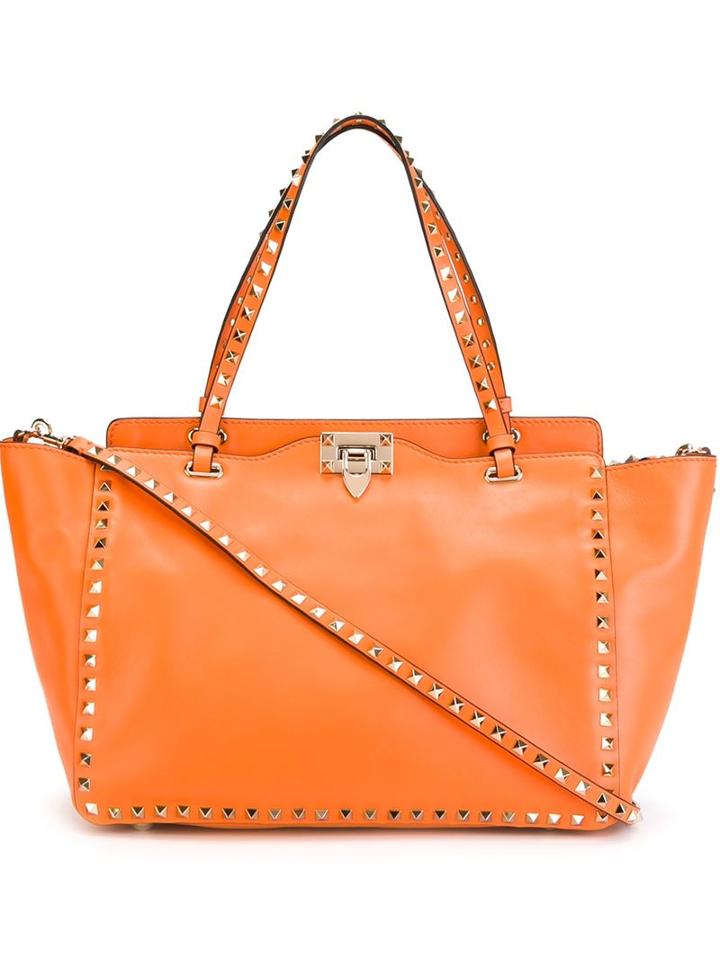 Valentino Garavani Rockstud Trapeze Tote, Women's, Yellow/orange, Leather/metal Other