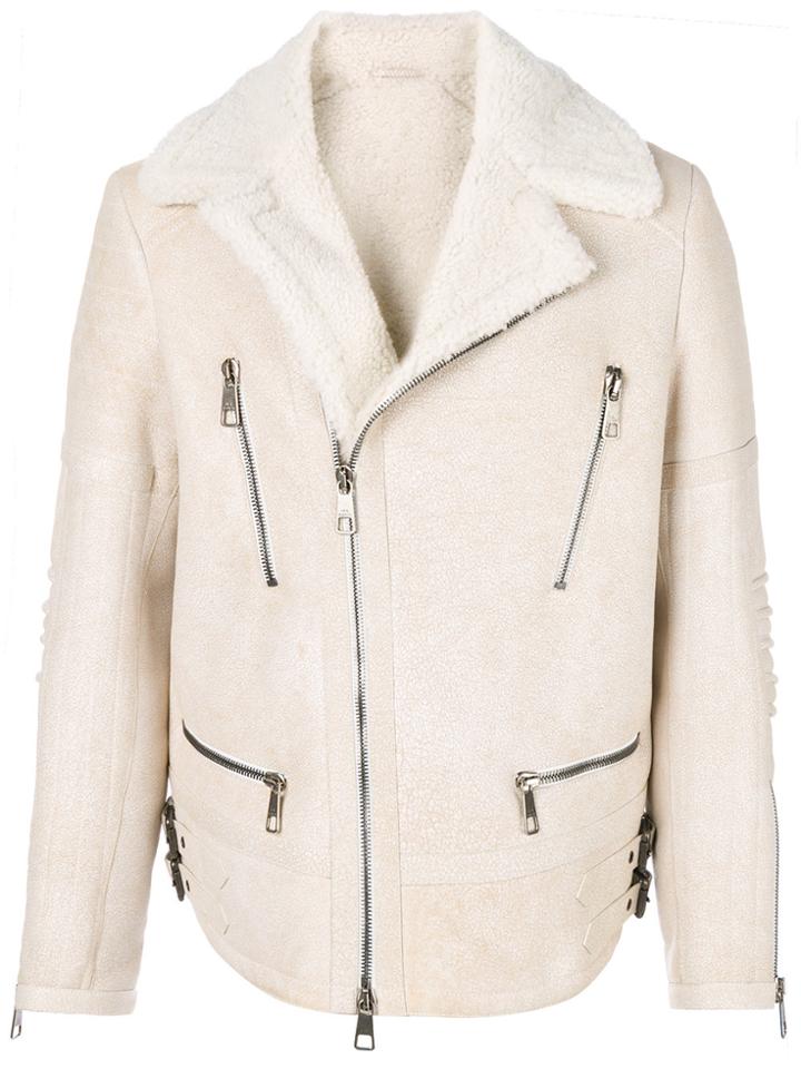 Neil Barrett Shearling Biker Jacket - White