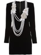 Balmain Pearl Necklace Mini Dress, Women's, Size: 40, Black, Spandex/elastane/viscose/shell