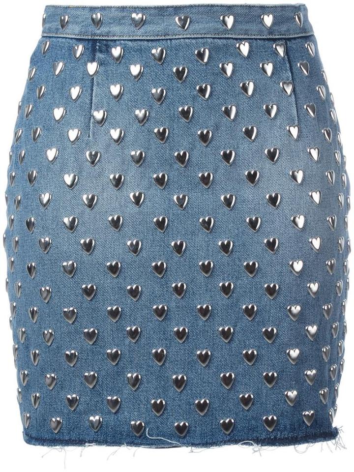 Heart Stud Mini Skirt, Women's, Size: 28, Blue, Cotton/silk, Saint Laurent