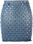 Heart Stud Mini Skirt, Women's, Size: 28, Blue, Cotton/silk, Saint Laurent