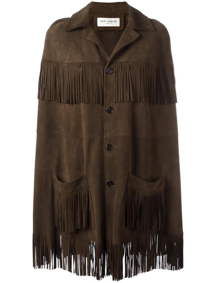 Saint Laurent Fringed Trim Cape, Women's, Size: 36, Brown, Goat Suede/cupro/cotton