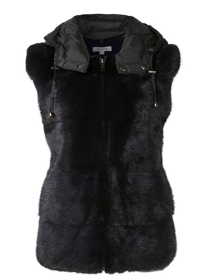 P.a.r.o.s.h. Hooded Mink Fur Gilet, Women's, Size: 42, Black, Mink Fur/wool