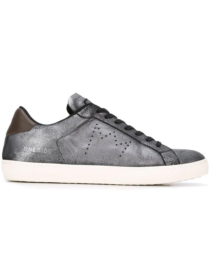 Leather Crown Metallic Lace-up Sneakers