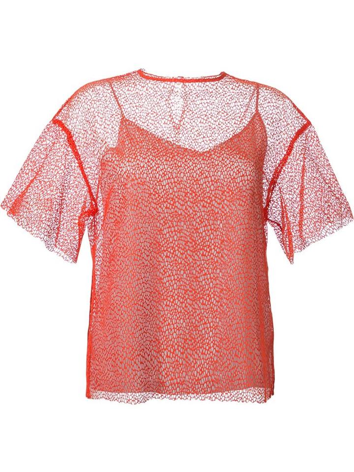 Le Ciel Bleu Mesh Lace T-shirt, Women's, Size: 36, Yellow/orange, Polyester