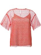 Le Ciel Bleu Mesh Lace T-shirt, Women's, Size: 36, Yellow/orange, Polyester