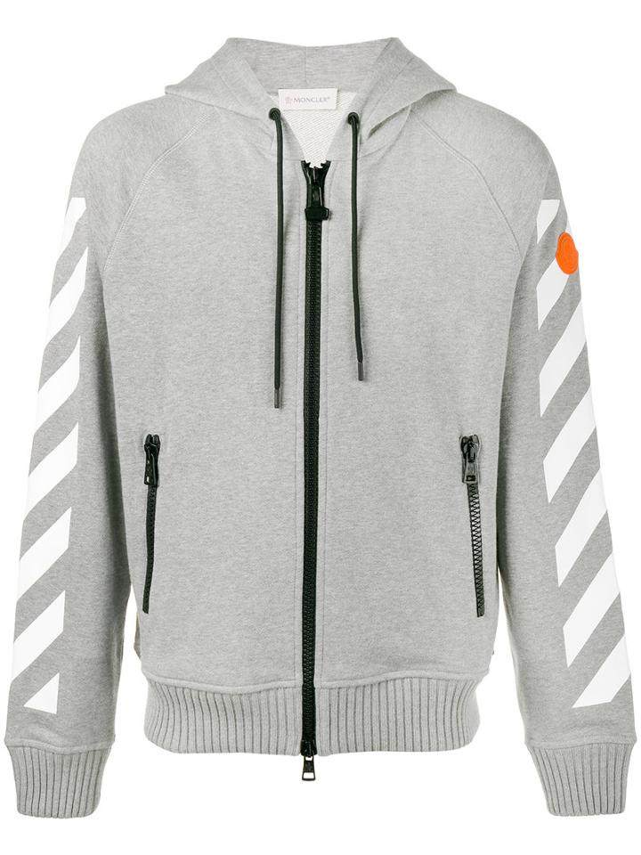 Moncler X Off-white - Printed Zip-up Hoodie - Men - Cotton - S, Grey, Cotton