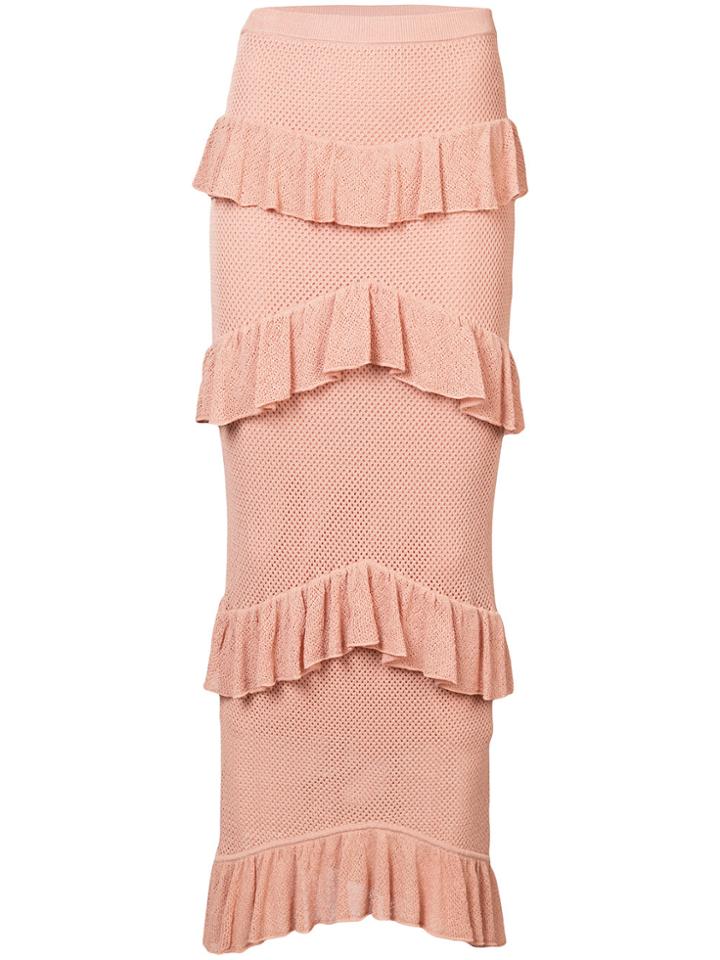 Ronny Kobo Frill Detail Maxi Skirt - Nude & Neutrals