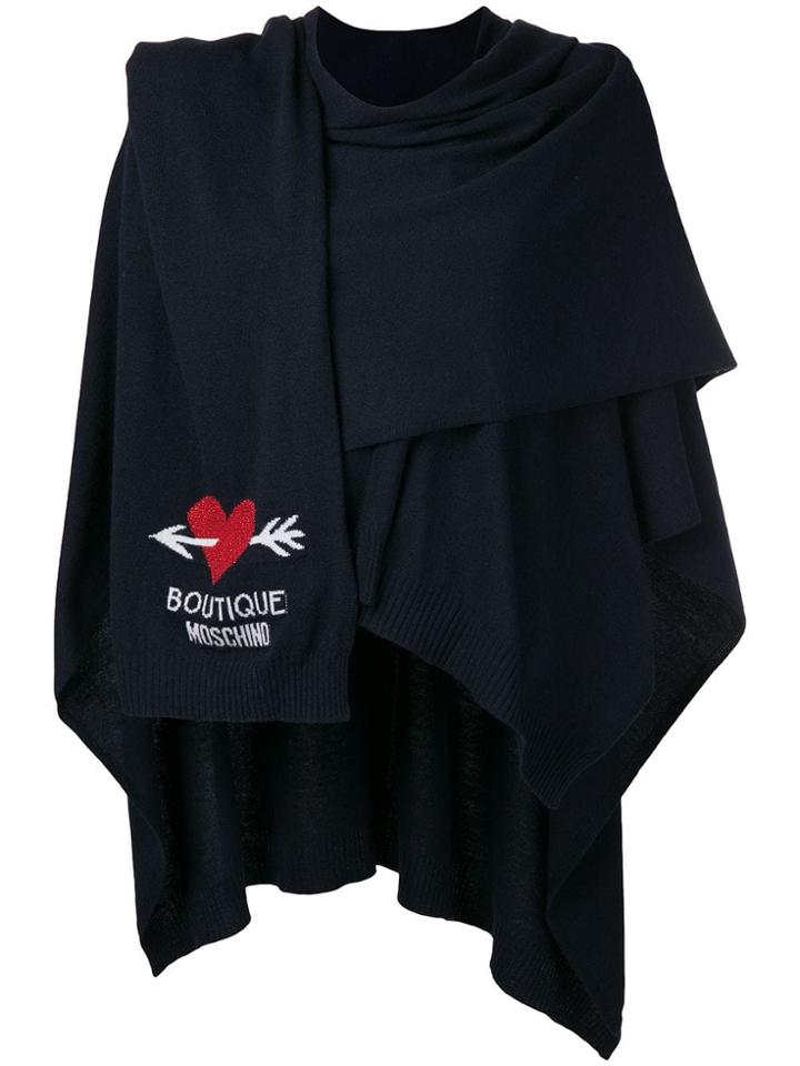 Moschino Knitted Logo Poncho - Blue