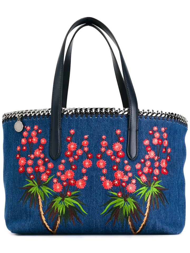 Stella Mccartney Falabella Embroidered Denim Tote, Women's, Blue, Cotton/metal/artificial Leather