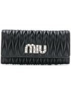Miu Miu Pleated Logo Plaque Wallet - Black