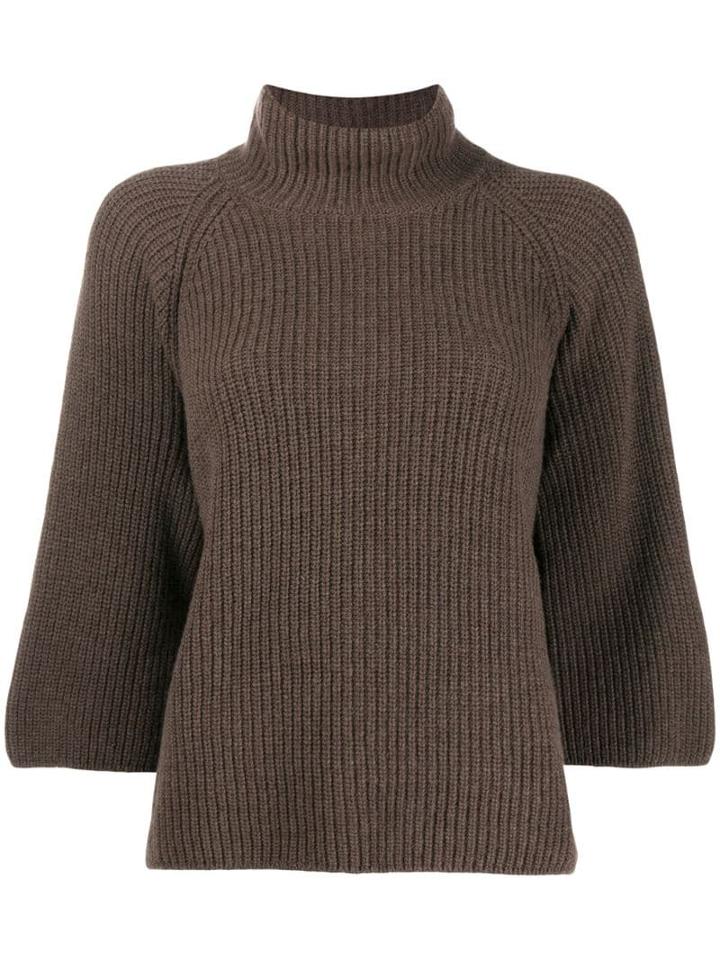 Gentry Portofino Ribbed Mock Neck Jumper - Brown