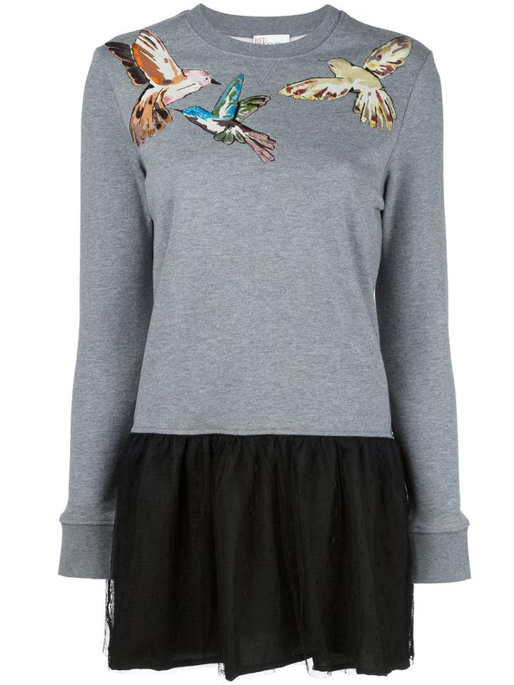 Red Valentino - Birds Patch Flared Dress - Women - Silk/cotton/polyamide/polyester - M, Grey, Silk/cotton/polyamide/polyester