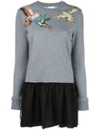 Red Valentino - Birds Patch Flared Dress - Women - Silk/cotton/polyamide/polyester - M, Grey, Silk/cotton/polyamide/polyester
