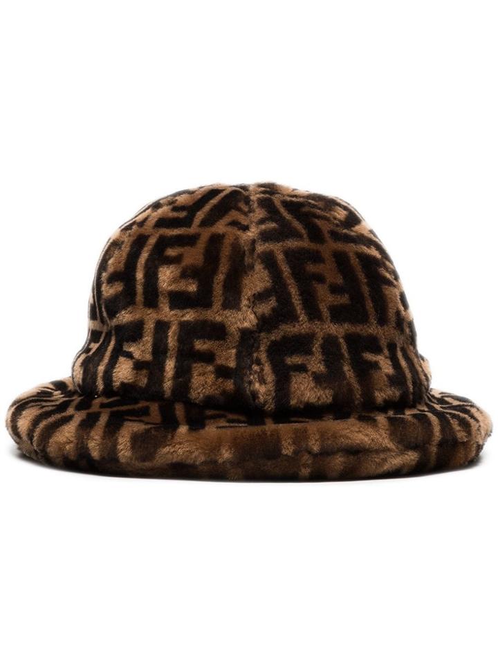 Fendi Logo-print Shearling Bucket Hat - Brown