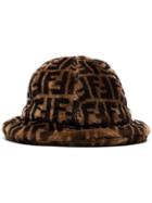 Fendi Logo-print Shearling Bucket Hat - Brown