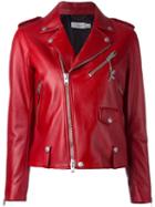 Coach Studded Detailing Biker Jacket, Women's, Size: 6, Red, Viscose/lamb Skin