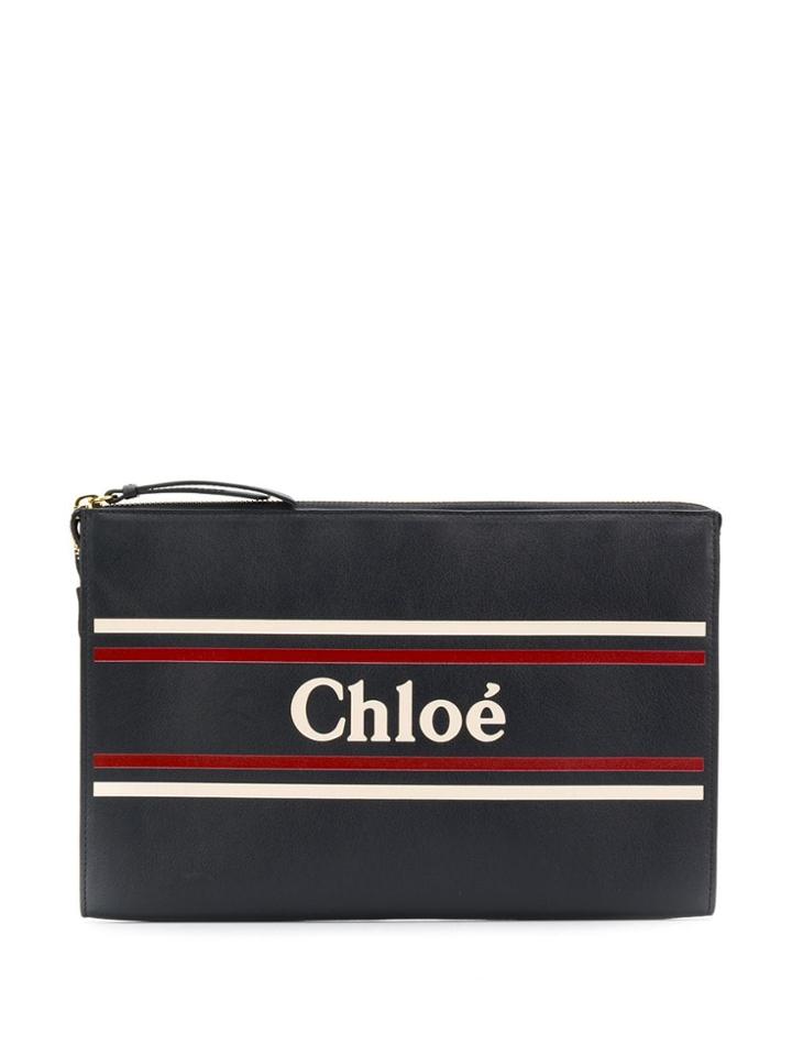 Chloé Logo Print Clutch Bag - Blue