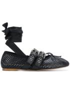 Miu Miu Ribbon Detail Buckled Ballerinas - Black