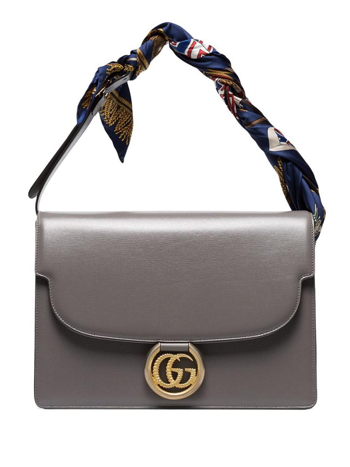 Gucci Gg Ring Scarf-panelled Leather Shoulder Bag - Grey