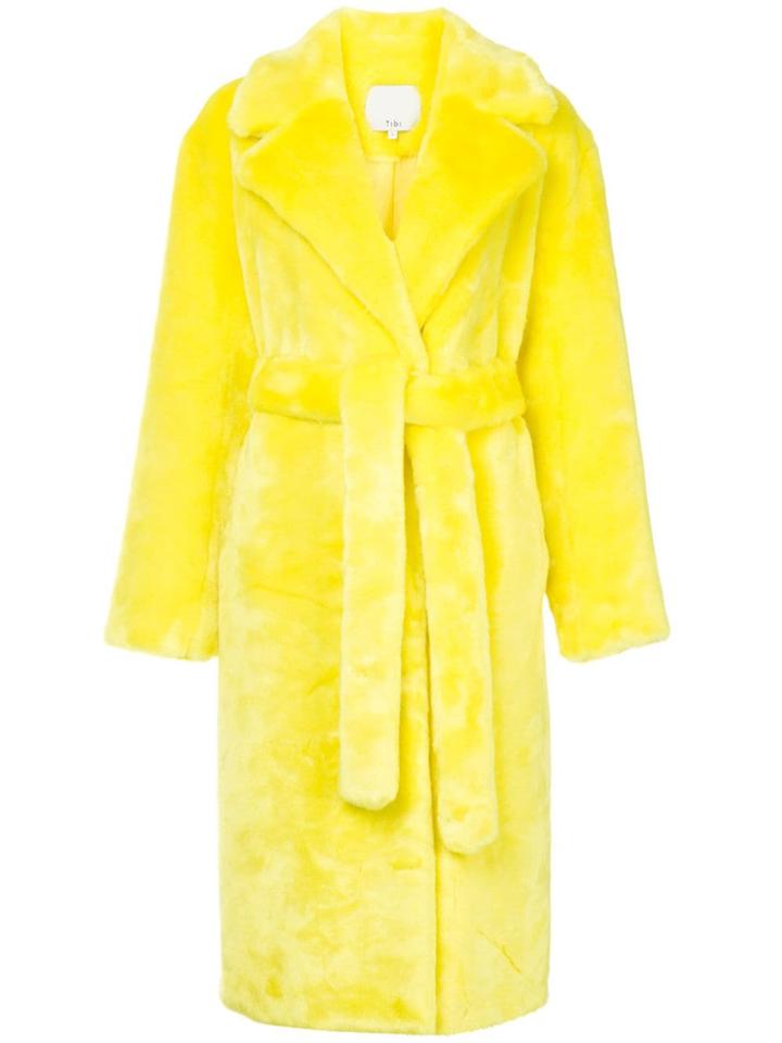 Tibi Luxe Faux Fur Oversized Coat - Yellow & Orange