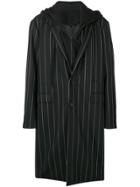Juun.j Oversized Pinstripe Hooded Coat - Black