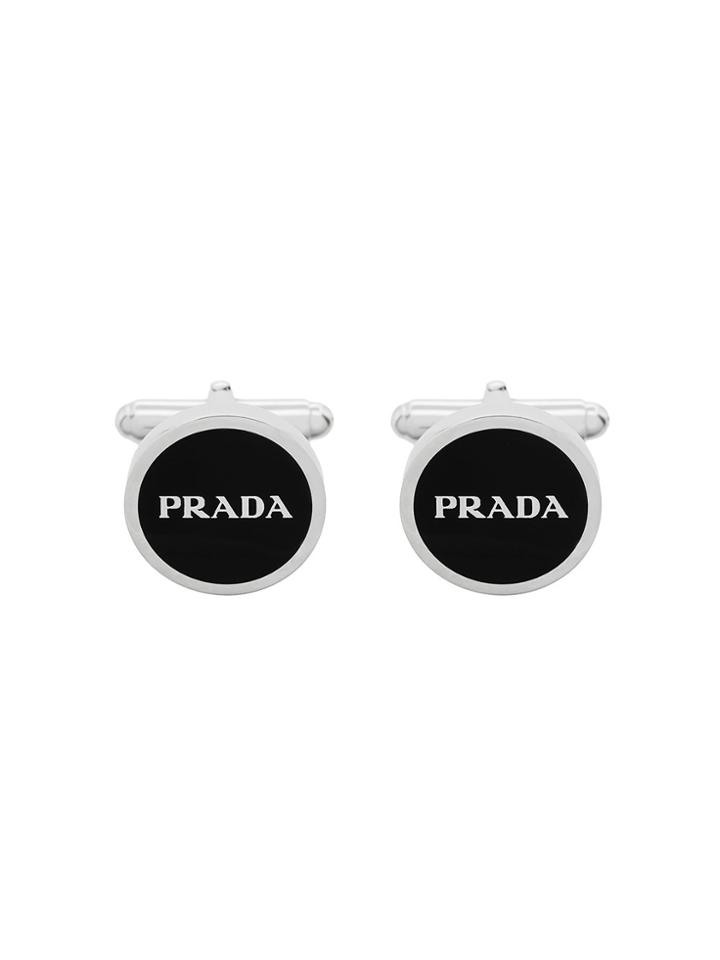 Prada Contrasting Logo Round Cufflinks - Metallic
