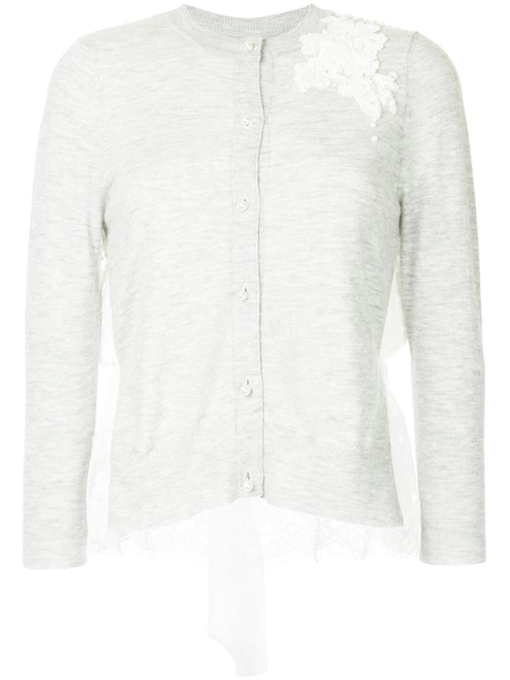 Onefifteen Floral Lace Patch Buttoned Cardigan - Grey