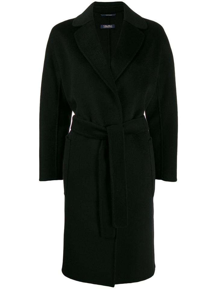Max Mara Knee Length Tied Coat - Black