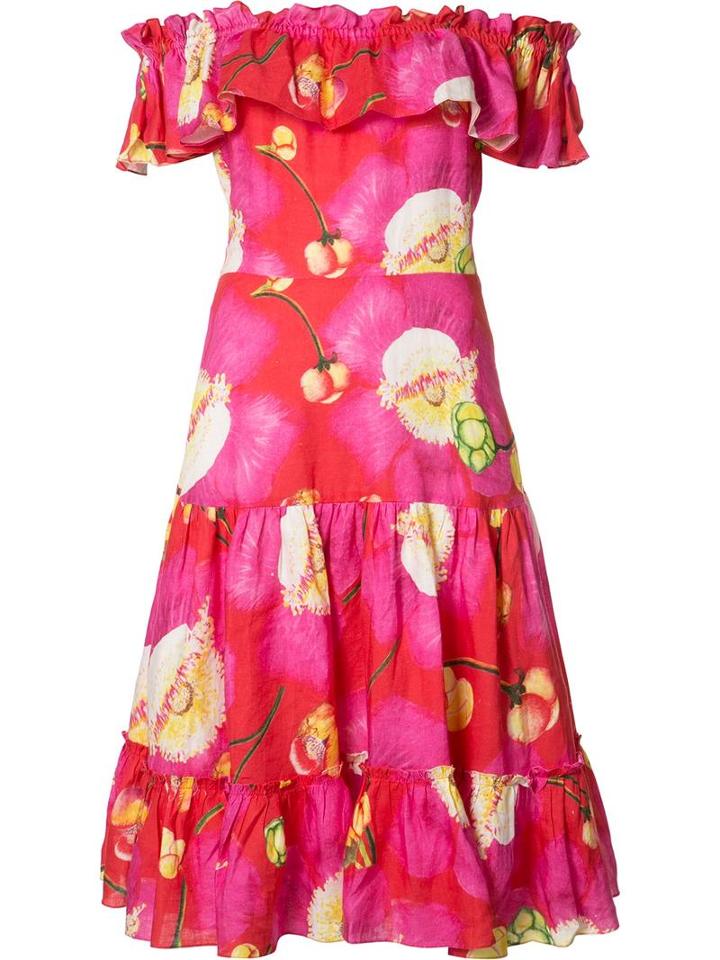 Isolda Floral Print Flared Dress, Women's, Size: Small, Pink/purple, Linen/flax