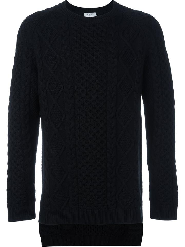 Ports 1961 Pattern Knitted Jumper, Men's, Size: Medium, Black, Wool