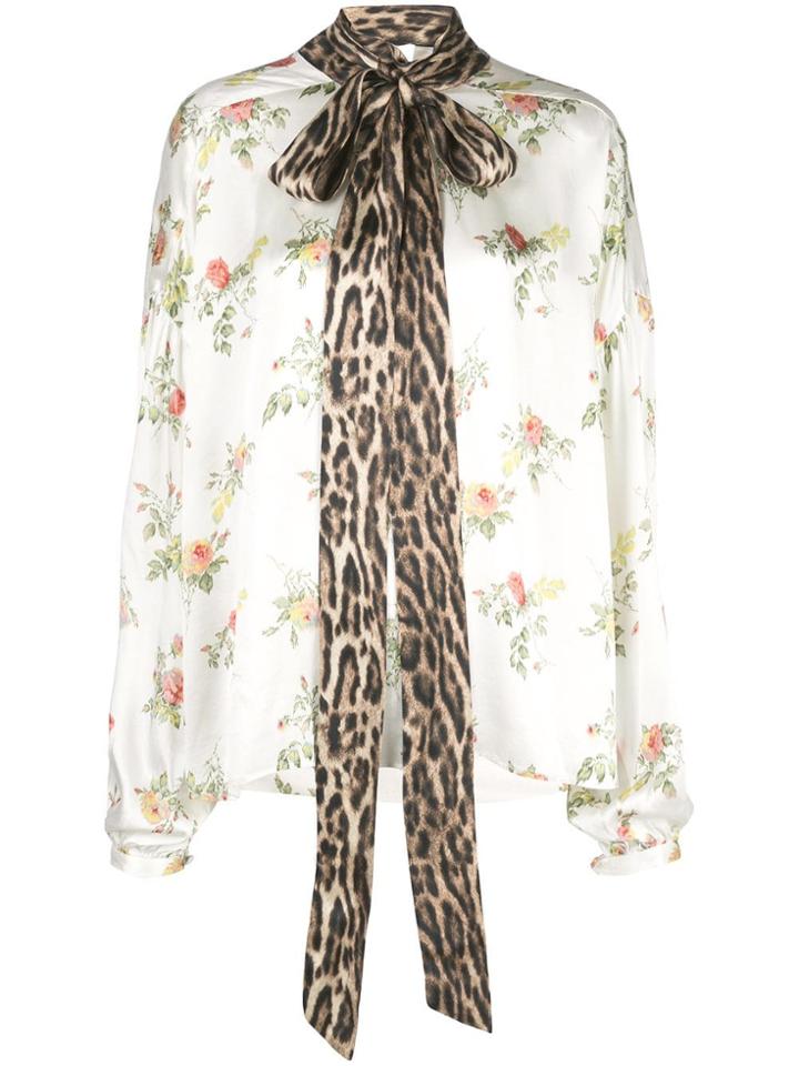 R13 Floral Print Pussy Bow Shirt - White