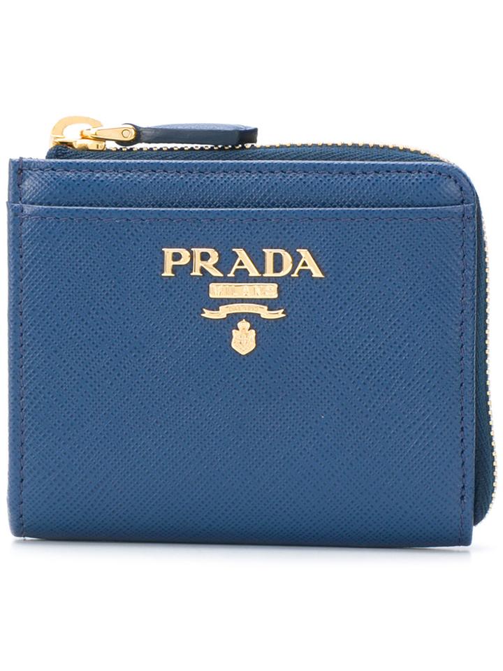 Prada Logo Plaque Coin Wallet - Blue
