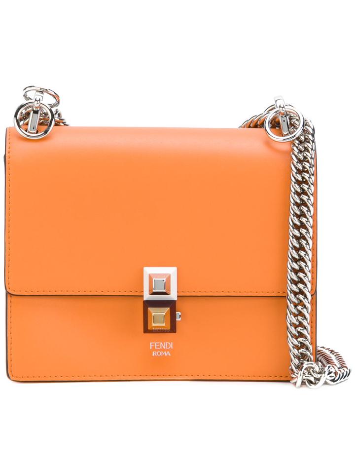 Fendi - Stud Detail Shoulder Bag - Women - Leather - One Size, Orange, Leather