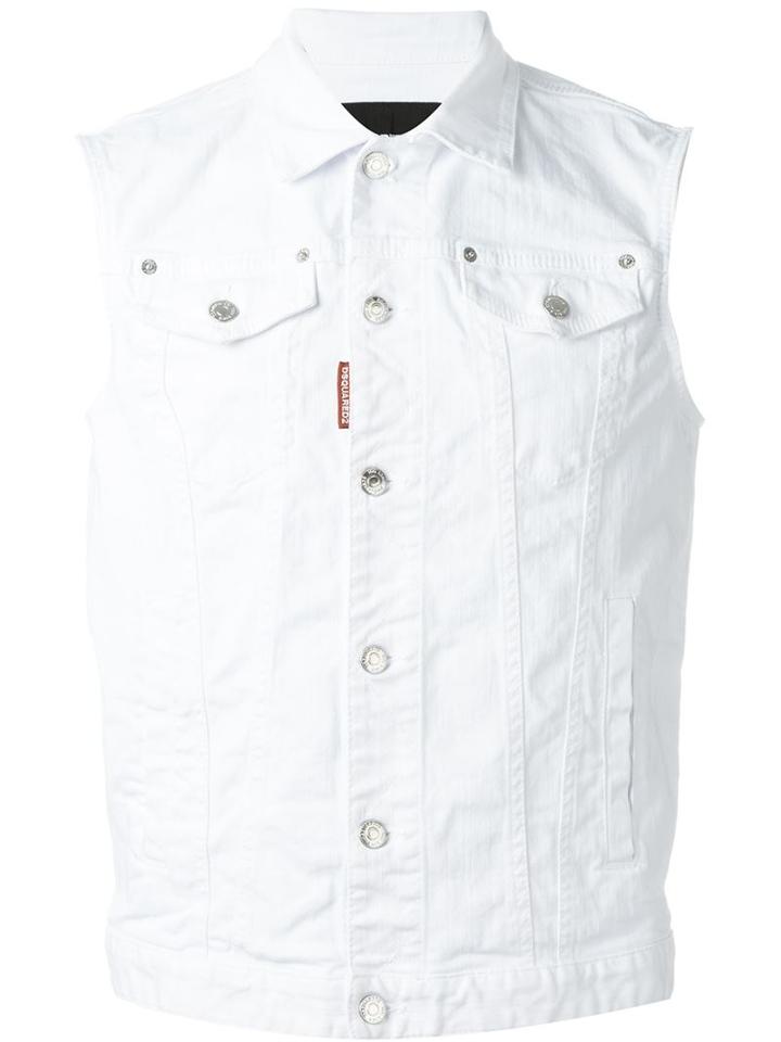 Dsquared2 Sleeveless Denim Jacket, Men's, Size: 50, White, Cotton/spandex/elastane
