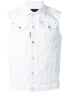 Dsquared2 Sleeveless Denim Jacket, Men's, Size: 50, White, Cotton/spandex/elastane