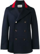 Gucci Web Detail Peacoat, Men's, Size: 48, Blue, Wool/cupro/cotton