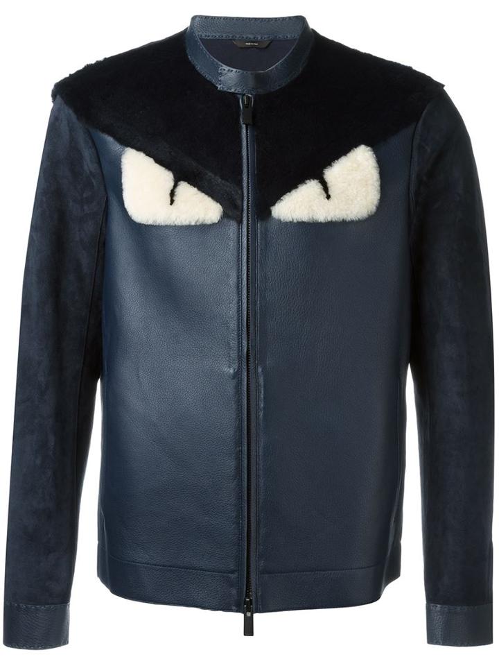 Fendi Bag Bugs Jacket, Men's, Size: 50, Blue, Deer Skin/lamb Skin/calf Leather/polyamide