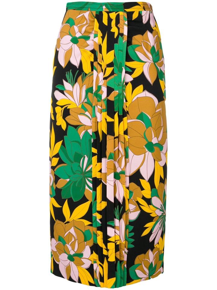 No21 Pleated Detail Floral Skirt - Black