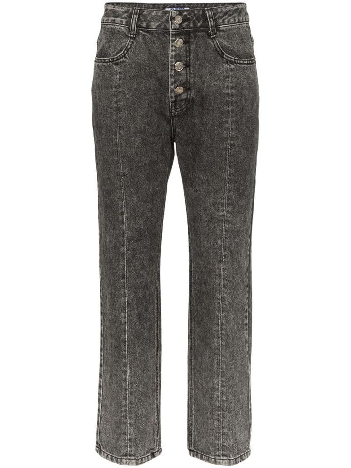 Sjyp Washed Denim Cropped Jeans - Black