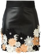 Emanuel Ungaro Flower Appliqué Mini Skirt, Women's, Size: 42, Black, Rayon/acetate/sheep Skin/shearling