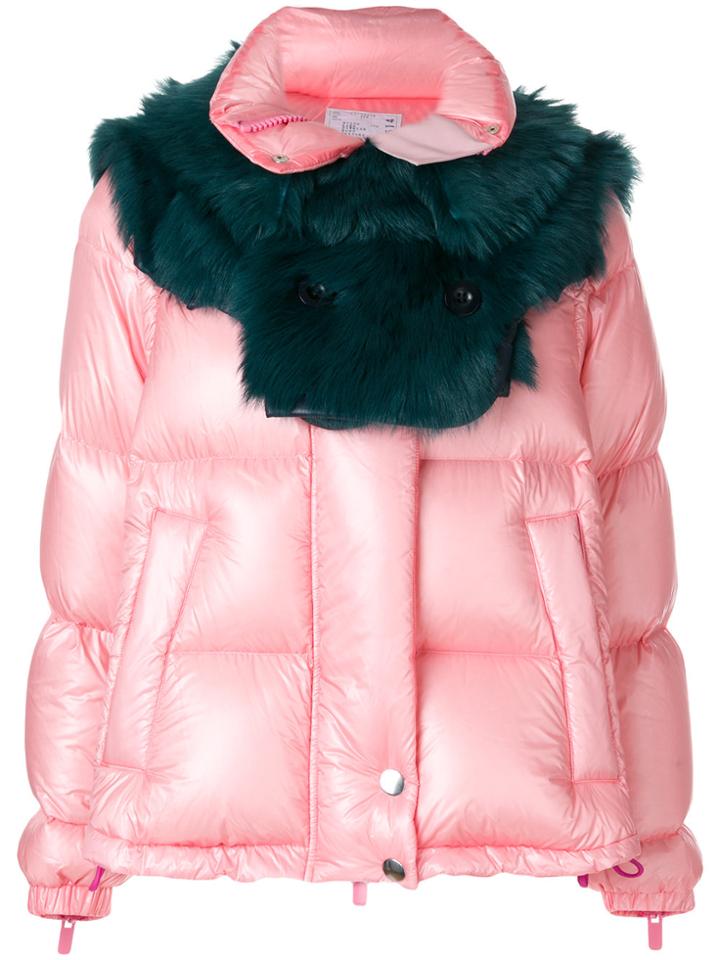 Sacai Shearling Yoke Padded Jacket - Pink & Purple
