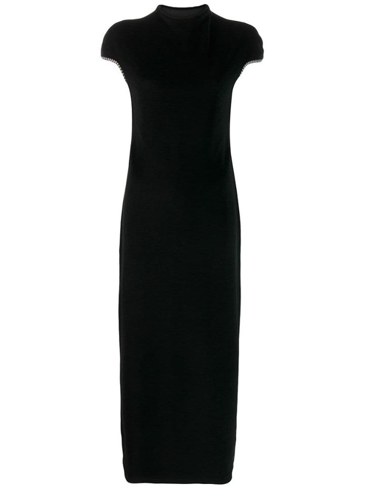 Yohji Yamamoto Vintage Houndstooth Trim Maxi Dress - Black