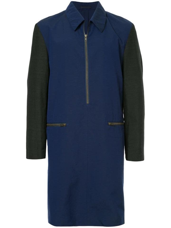 Comme Des Garçons Pre-owned Half-zip Midi Coat - Blue
