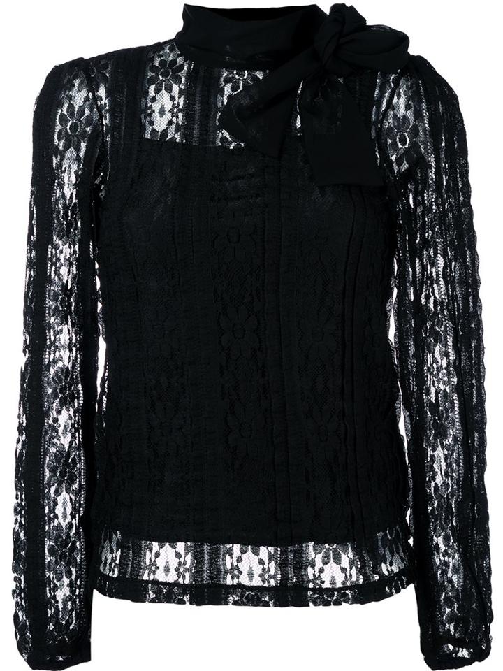 Red Valentino Lace Pussy Bow Blouse, Women's, Size: Medium, Black, Polyester/spandex/elastane/silk