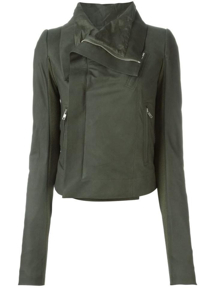Rick Owens Biker Jacket, Women's, Size: 46, Green, Silk/cotton/leather/virgin Wool