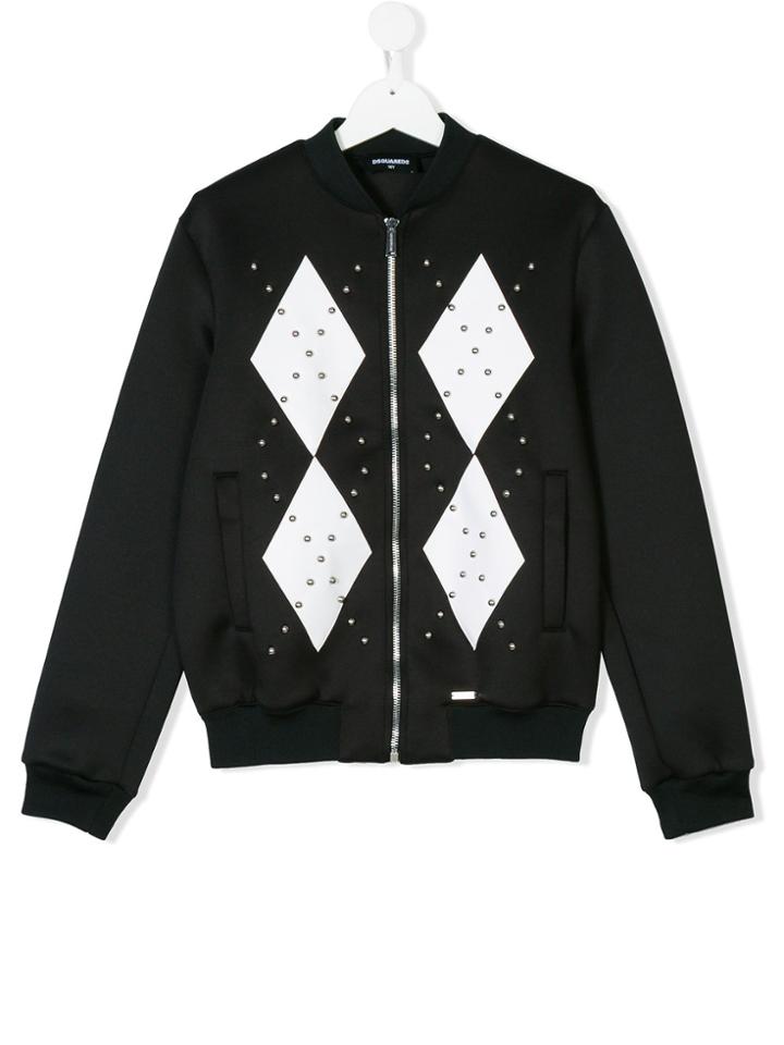 Dsquared2 Kids Studded Diamond Print Bomber Jacket - Black