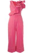 Msgm - Striped Jumpsuit - Women - Cotton - 40, Women's, Red, Cotton